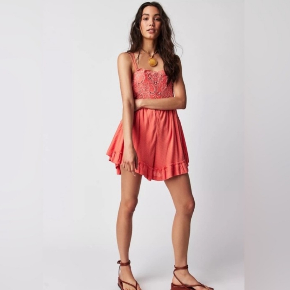 NWOT Free People Bali Ray Of Sunshine Romper in Coral $128